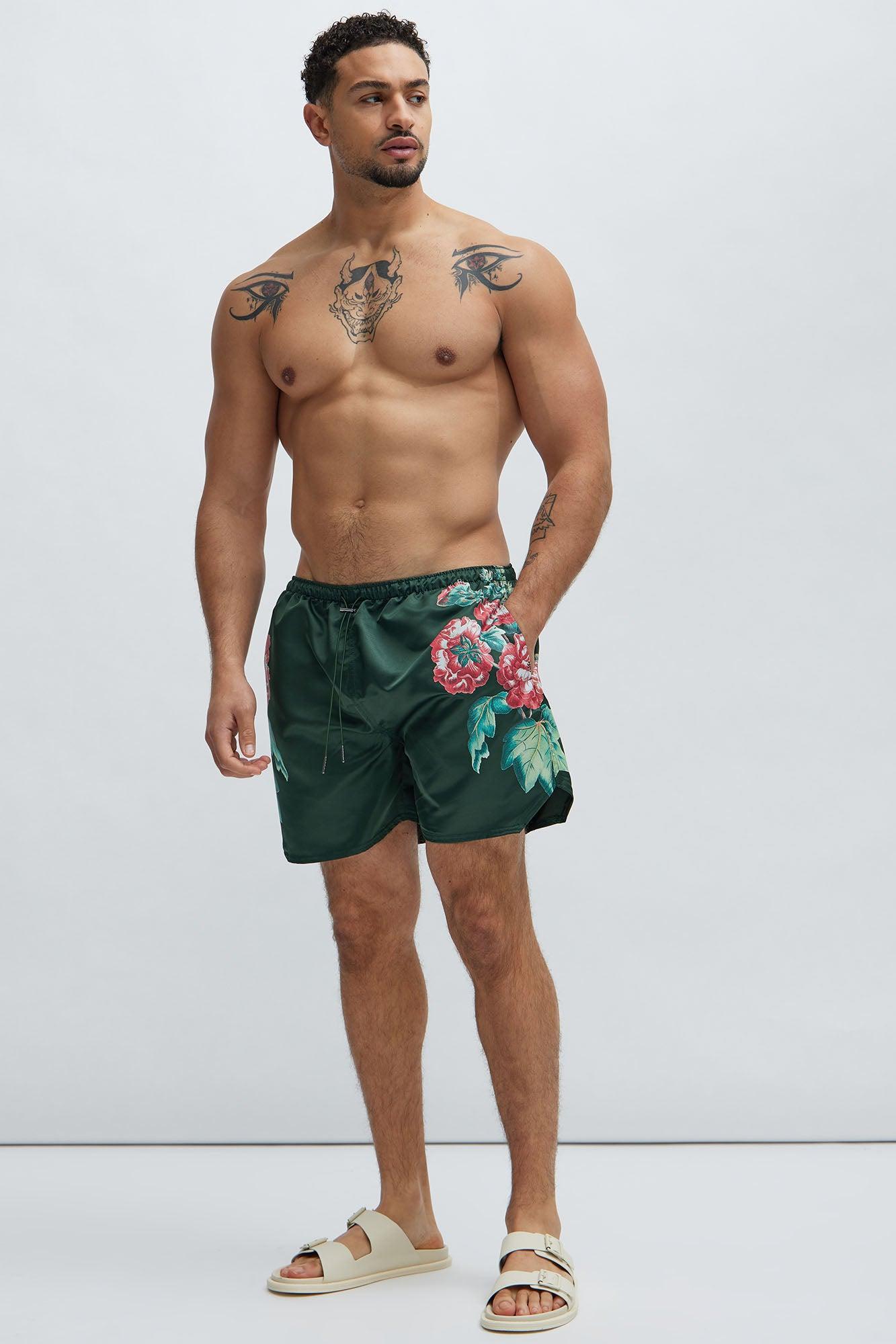 All The Flowers Swim Trunks - Green Product Image