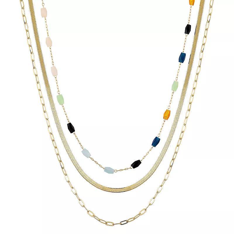 Love This Life 14k Gold Flash Plated Multi-Color Beaded Herringbone Layered Necklace, Womens Multicolor Product Image