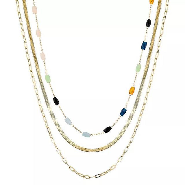 Love This Life 14k Gold Flash Plated Multi-Color Beaded Herringbone Layered Necklace, Womens Multicolor Product Image