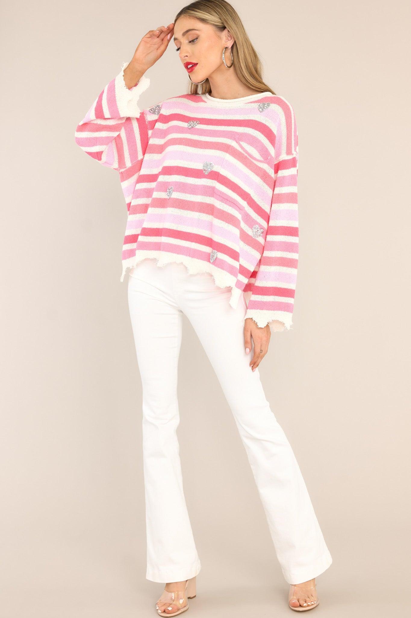 Finding My Love Pink Striped Sweater Product Image