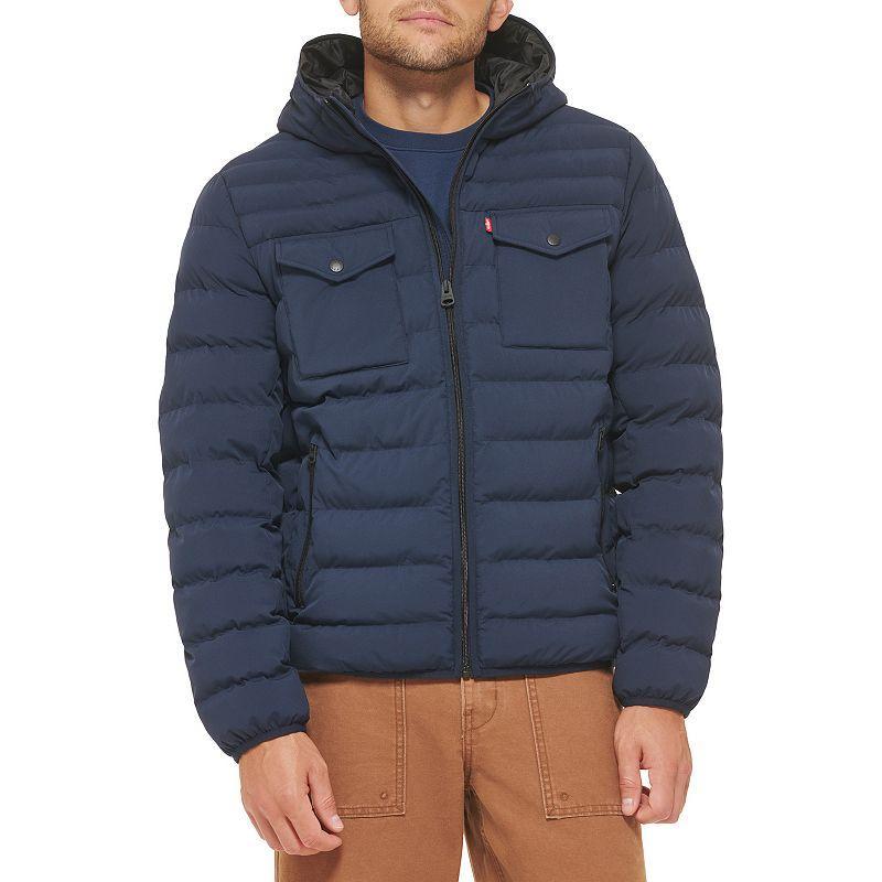 Mens Levis Stretch Two Pocket Quilted Hooded Jacket Blue Product Image