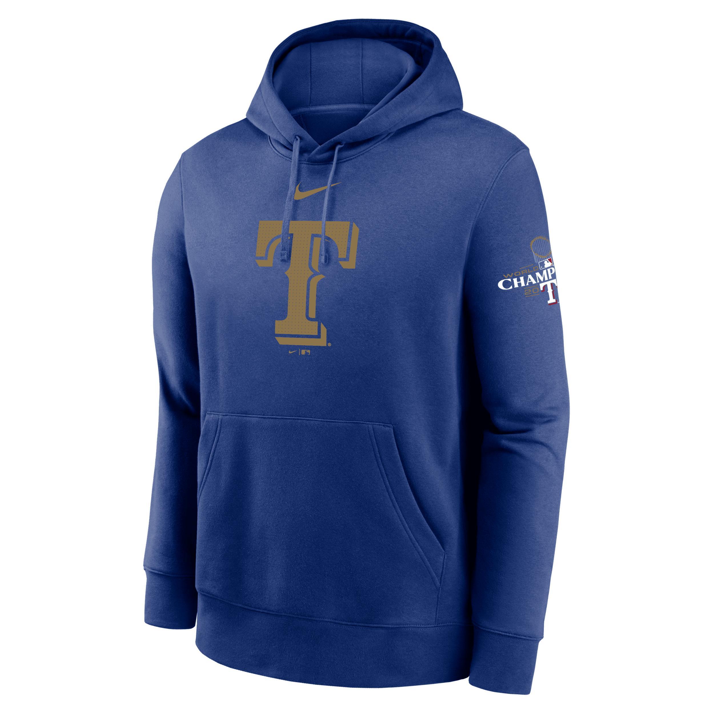 NIKE Texas Rangers 2023 World Series Champions Gold Logo Club  Men's Mlb Pullover Hoodie In Blue Product Image