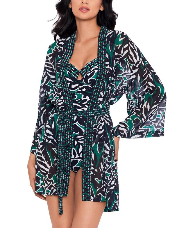 Miraclesuit Womens Palma Verde Printed Cover-Up Kimono - Black Product Image