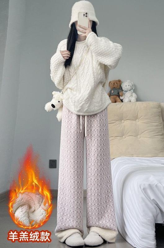 Mid Rise Patterned Fleece Wide Leg Pants Product Image