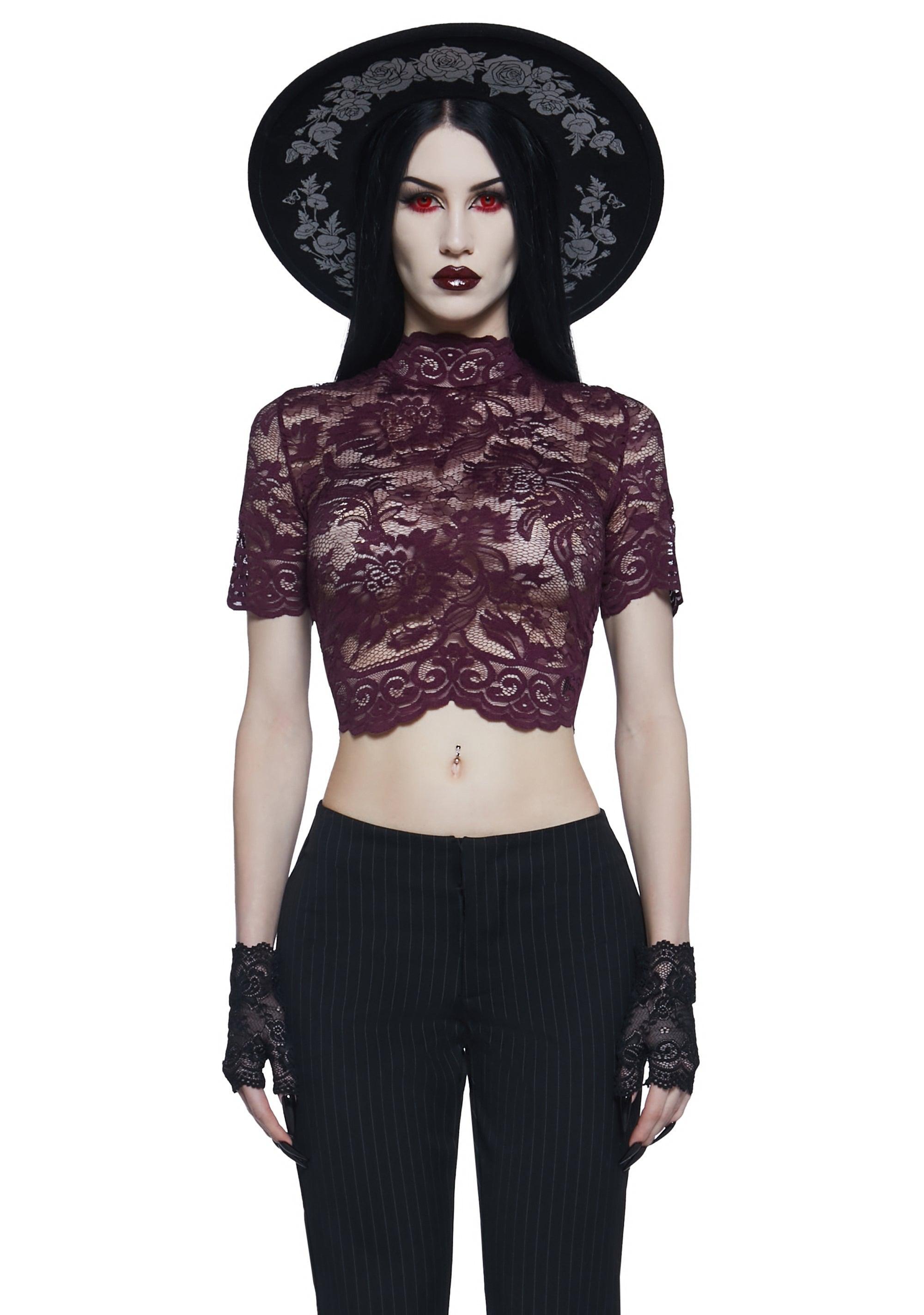 Widow Lace Up Crop Top - Wine Product Image