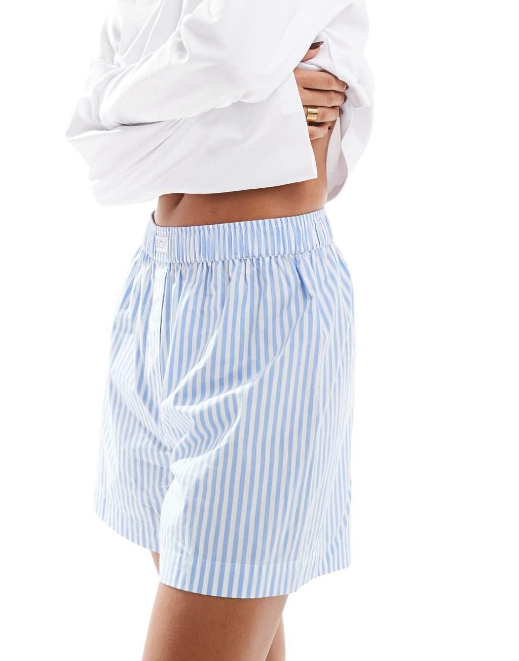 Cotton On relaxed boxer pajama shorts in blue stripe Product Image