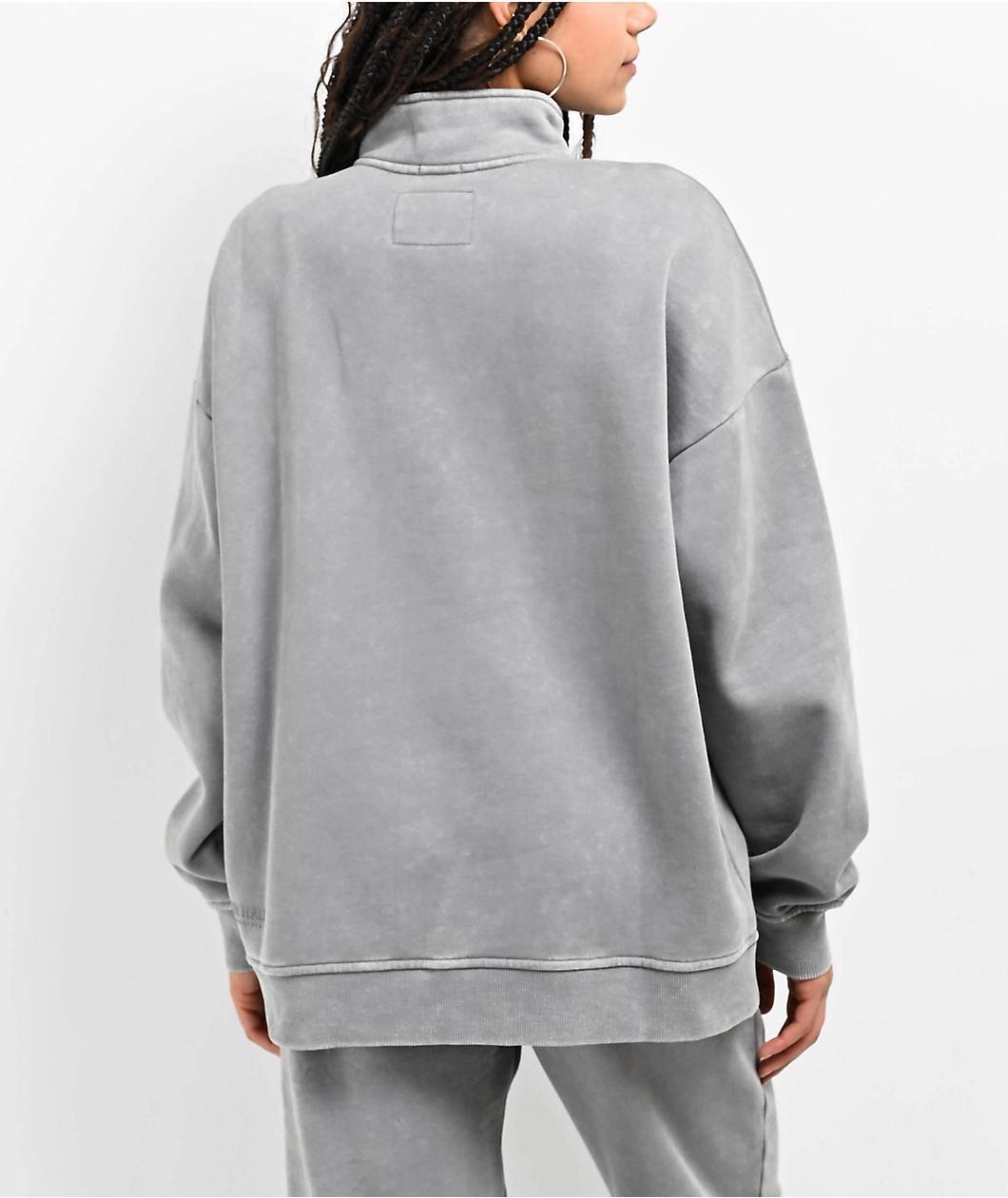 Ninth Hall Fundamentals Sheena Grey Oversized Quarter Zip Mineral Wash Sweatshirt Product Image