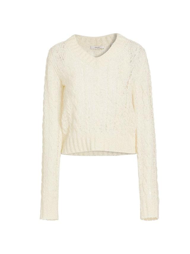 Womens Textured Cable V-Neck Sweater Product Image