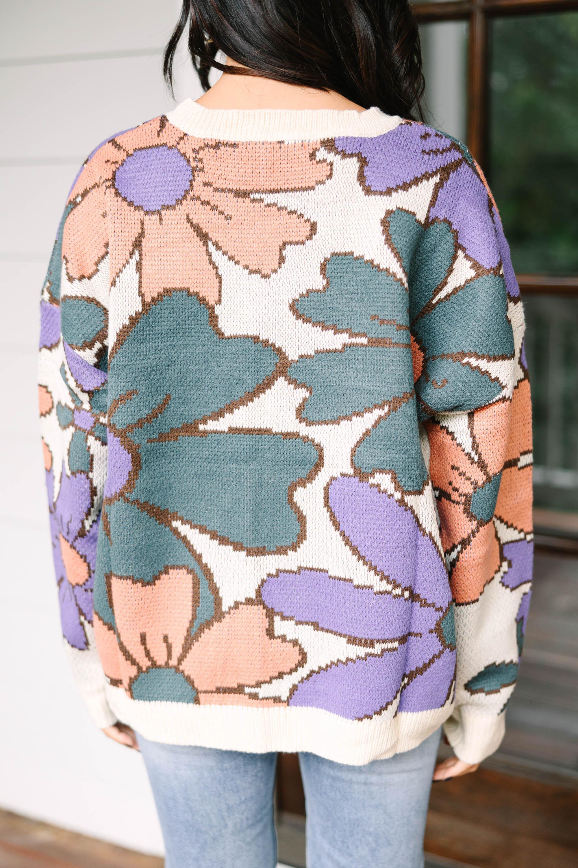 Here For You Dusty Brown Floral Sweater Female Product Image