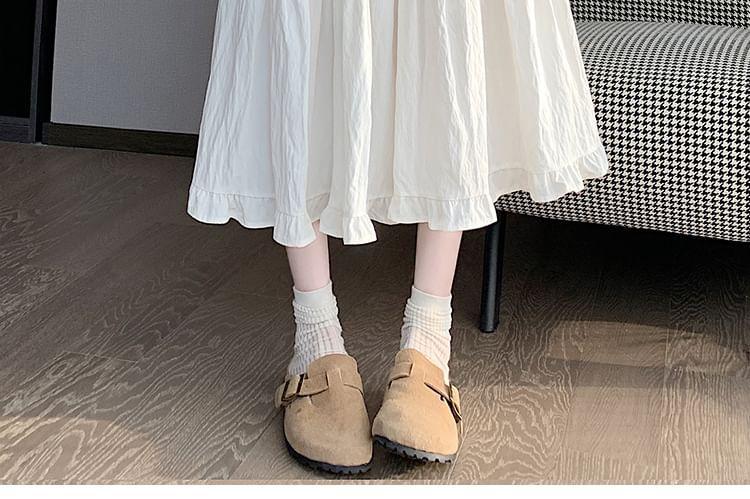 Elastic Waist Plain Tiered Ruffle Trim Midi A-Line Skirt Product Image