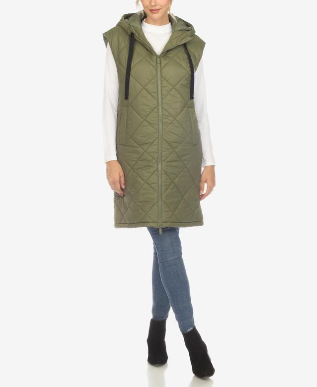 White Mark Womens Diamond Quilted Hooded Long Puffer Vest Jacket Product Image