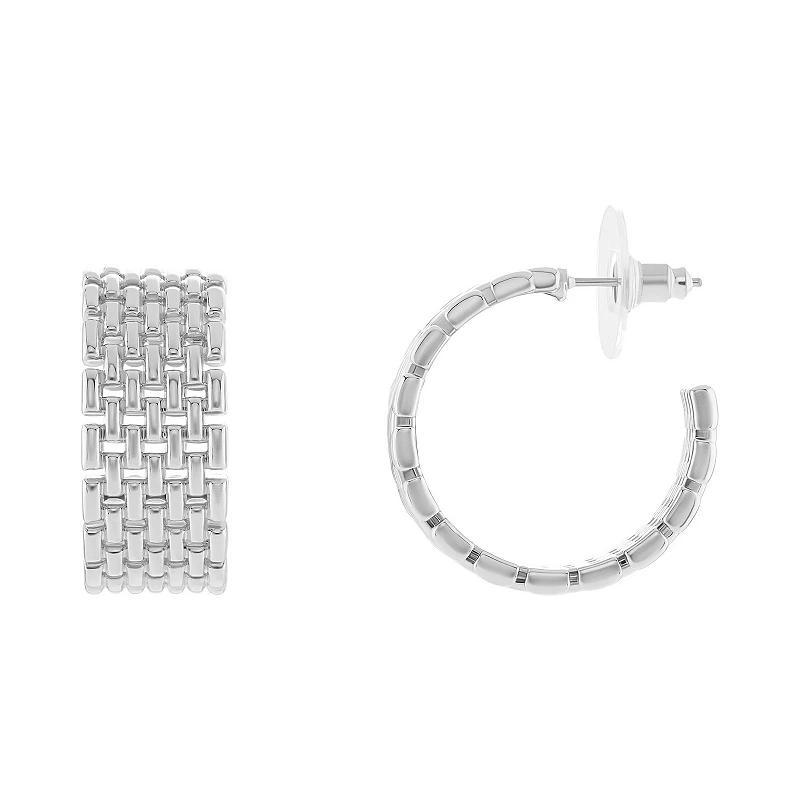 Emberly Polished Woven C Hoop Earrings, Womens, White Product Image