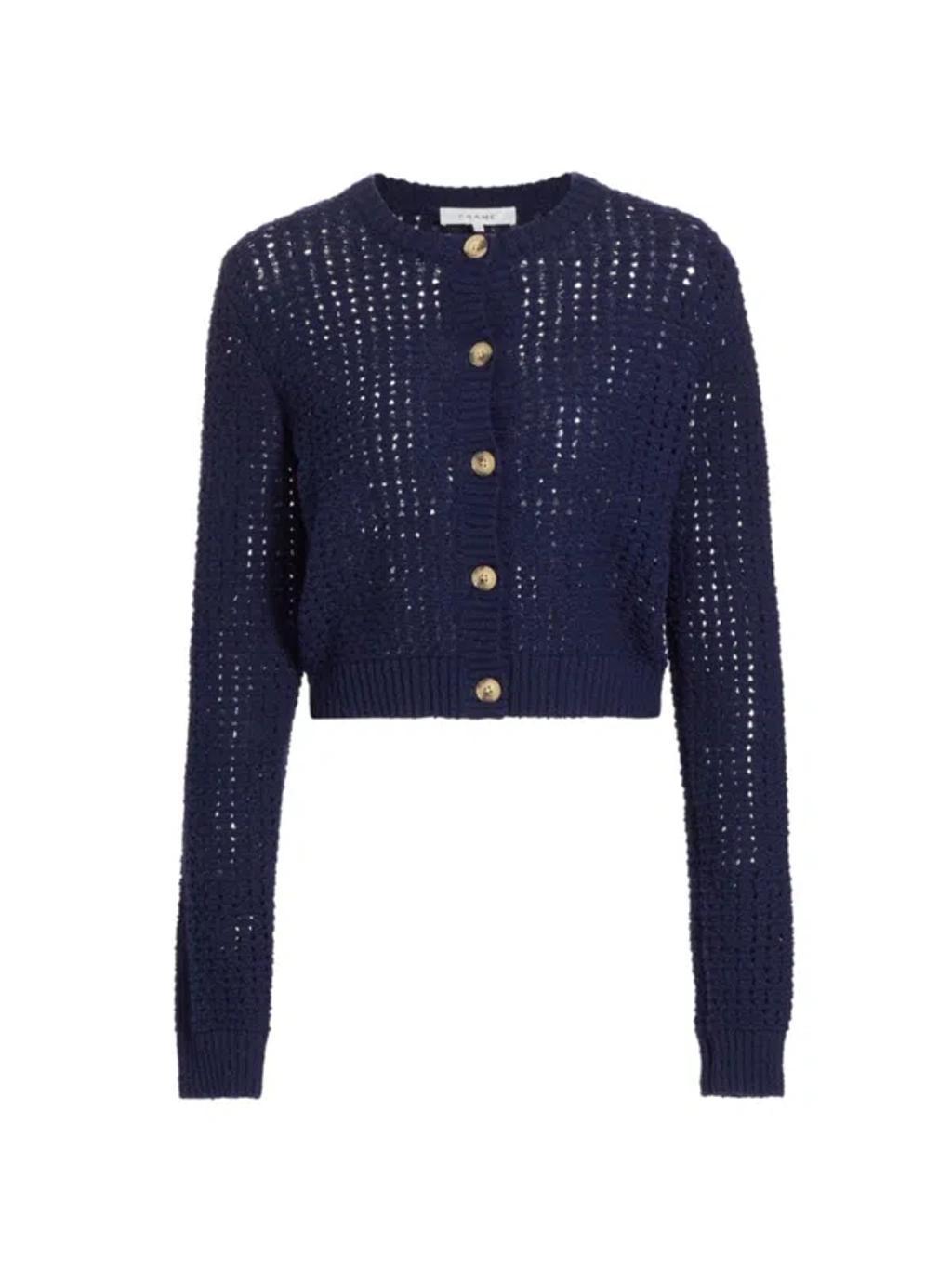 FRAME Cropped Tape-yarn Cardigan In Navy product image