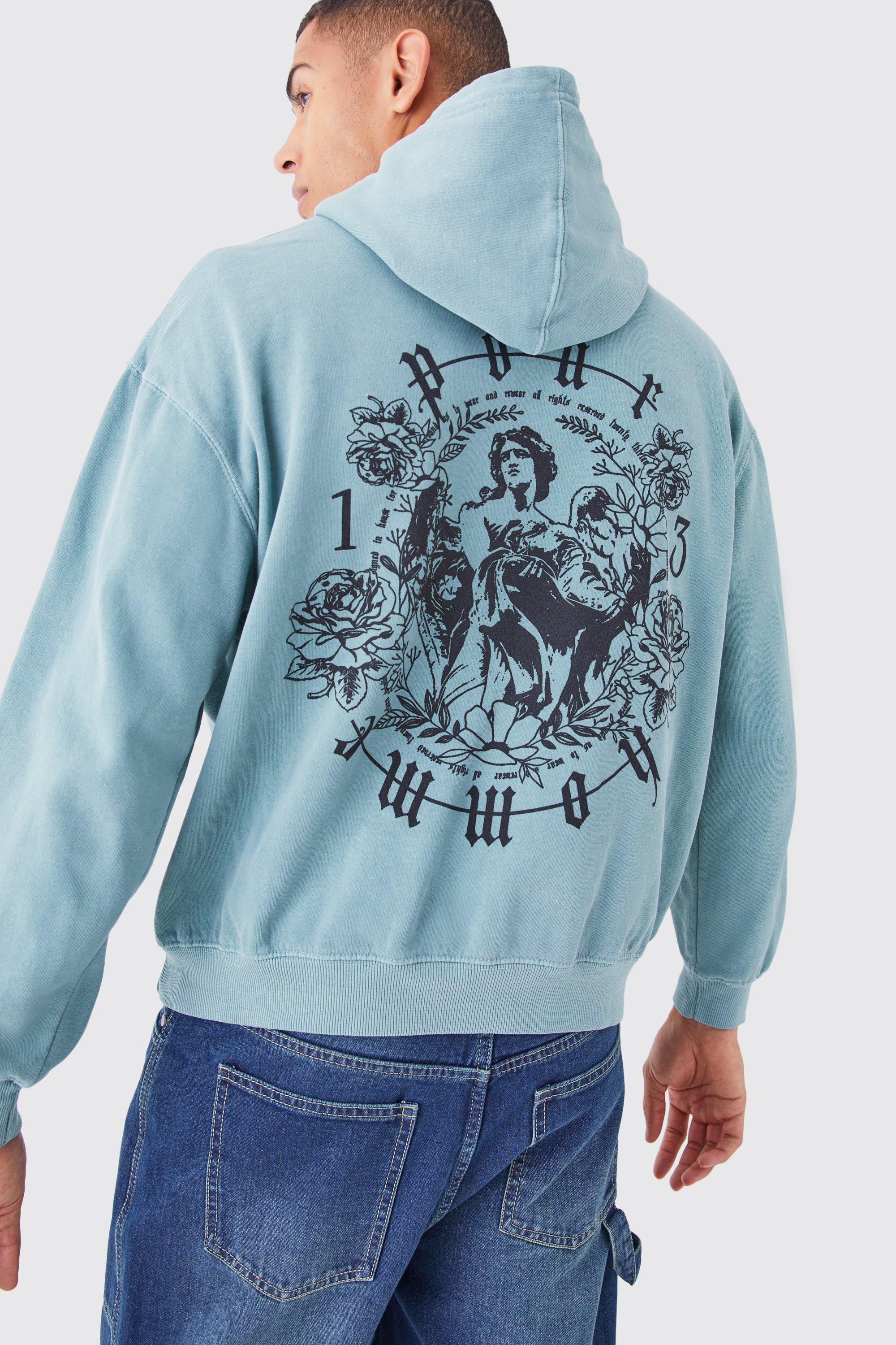 Oversized Overdyed Floral Graphic Hoodie | boohooMAN USA Product Image