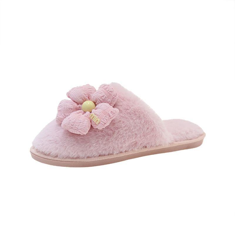 Floral Accent Fluffy Home Slippers Product Image