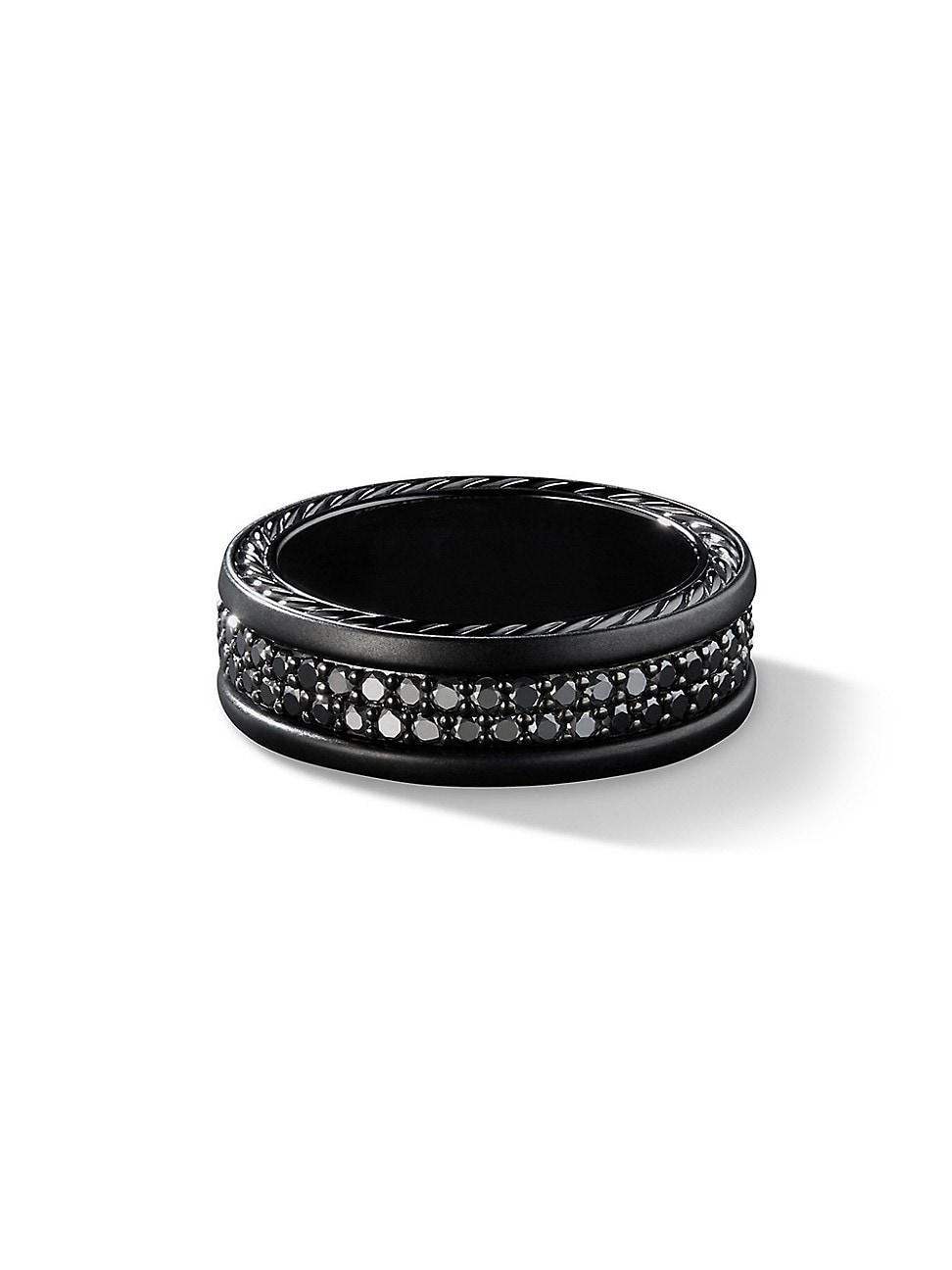 Mens Streamline Two Row Band Ring in Black Titanium with Black Diamonds Product Image