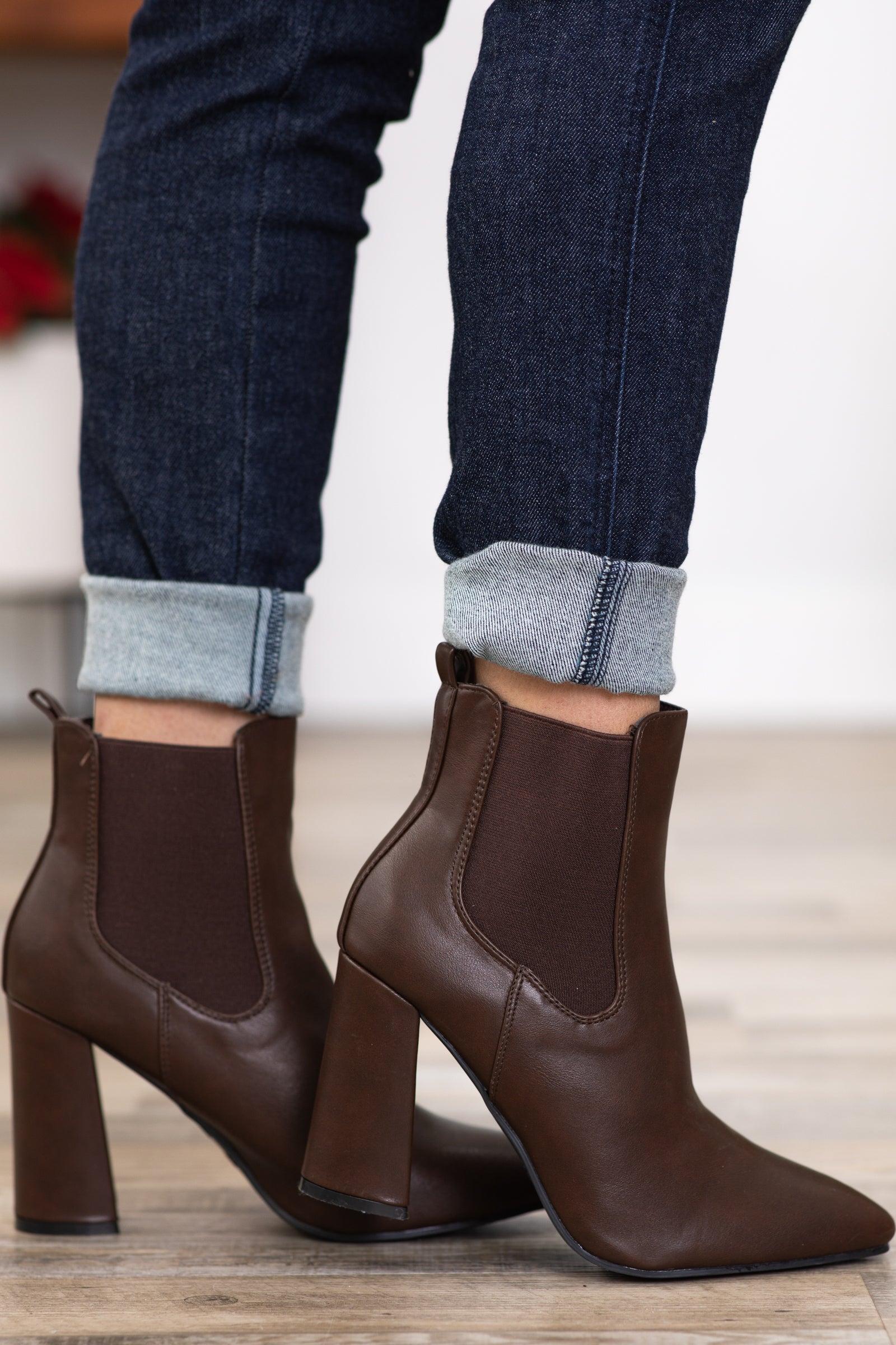 Brown Block Heel Pull On Booties product image