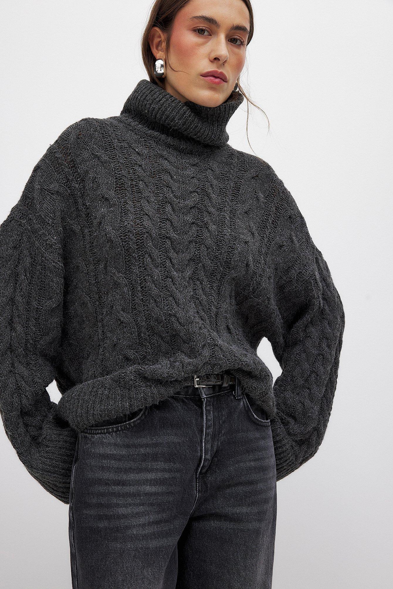 Turtle Neck Knitted Cable Sweater Product Image