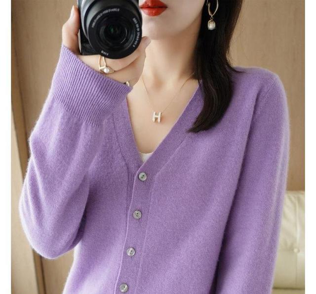 V-Neck Plain Cardigan Product Image