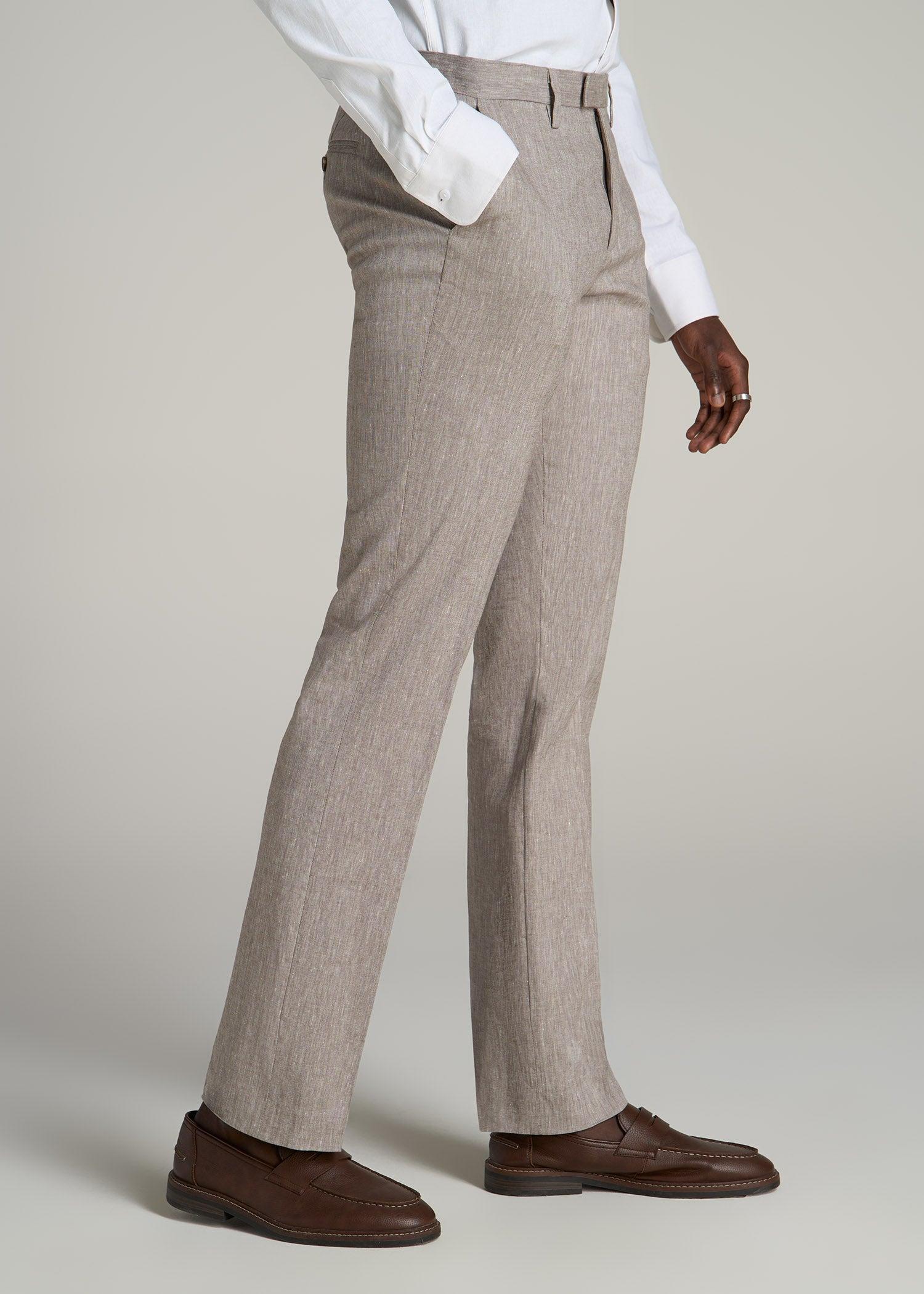 Stretch Linen Dress Pants for Tall Men in Brown Linen Male Product Image