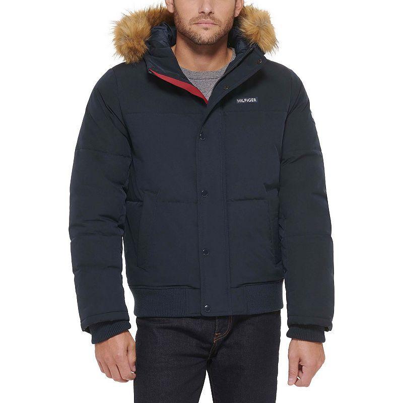 Mens Tommy Hilfiger Flex Tech Snorkel Bomber with Removable Faux Fur Trim Blue Product Image