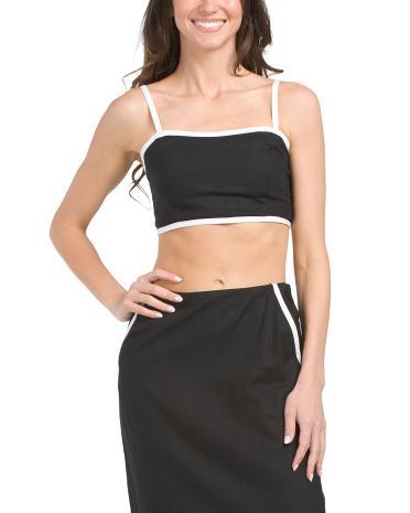 Linen Blend Tipped Bralette And Skirt Set for Women Product Image