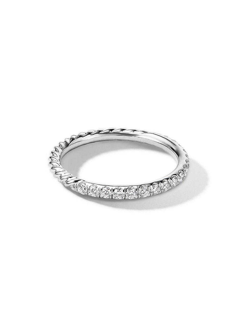 Womens Cable Collectibles Stack Ring in 18K White Gold with Pav Diamonds Product Image