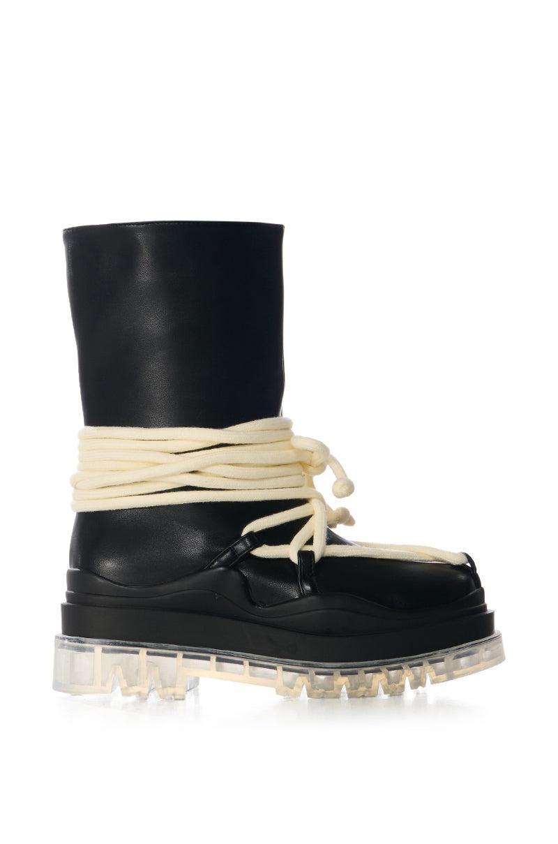 AZALEA WANG STOKES BLACK FLATFORM BOOTIE Product Image