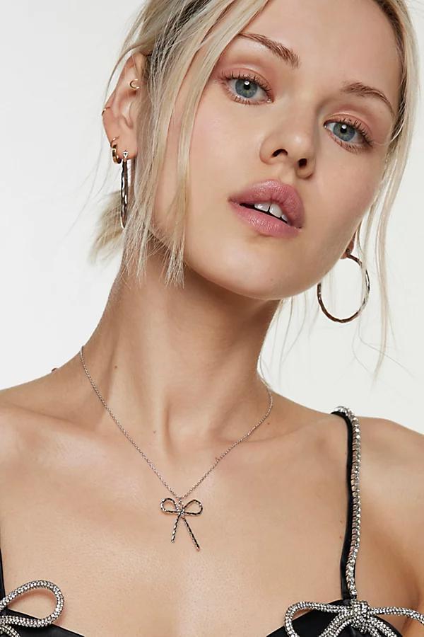 14k Gold Plated Bow Charm Necklace Womens at Urban Outfitters Product Image