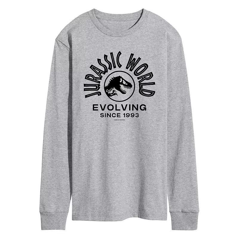 Mens Jurassic World Long Sleeve Graphic Tee Grey Gray Product Image