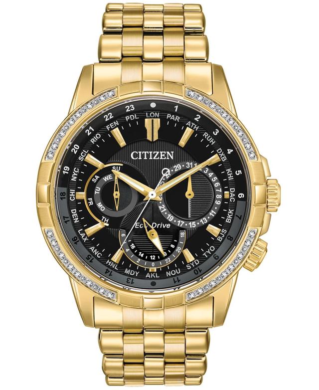 Citizen Eco-Drive Mens Calendrier Diamond-Accent Gold-Tone Stainless Steel Bracelet Watch 44mm - Gold Tone Product Image