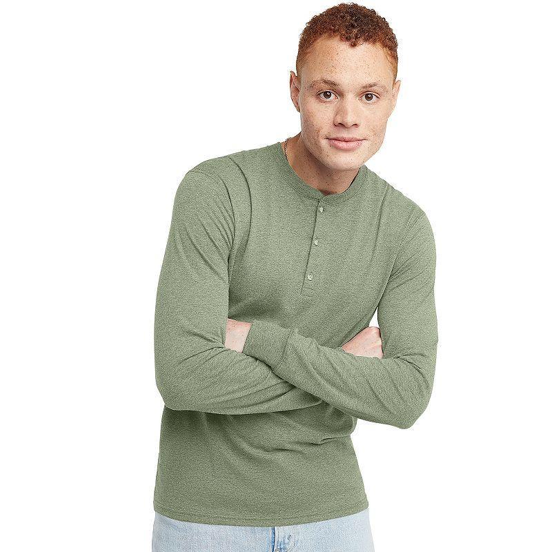 Mens Hanes Originals Tri-Blend Long Sleeve Henley T-shirt Product Image