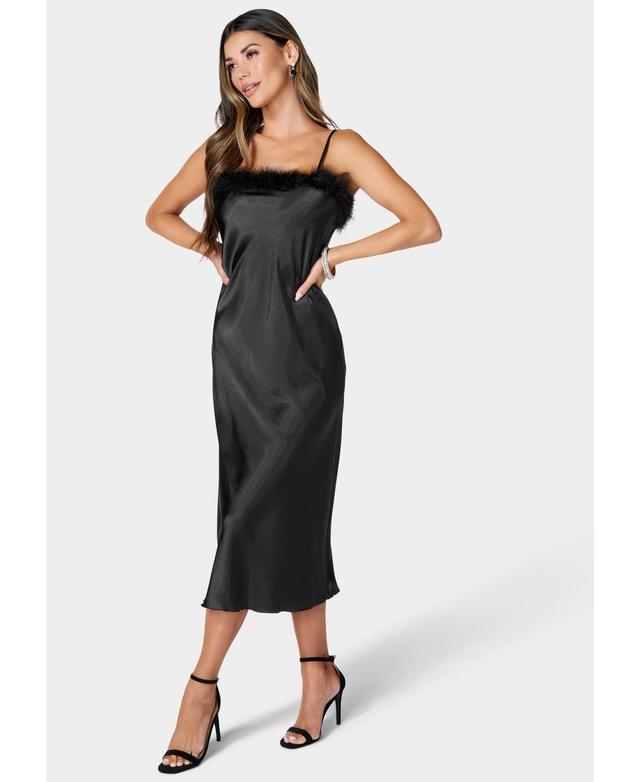 Bebe Womens Feather Satin Slip Dress Product Image