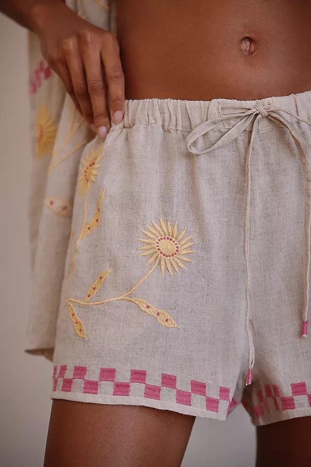 By Anthropologie Linen Embroidered Shorts Product Image