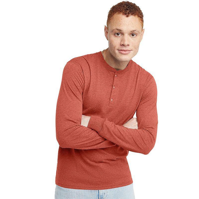 Mens Hanes Originals Tri-Blend Long Sleeve Henley T-shirt Product Image