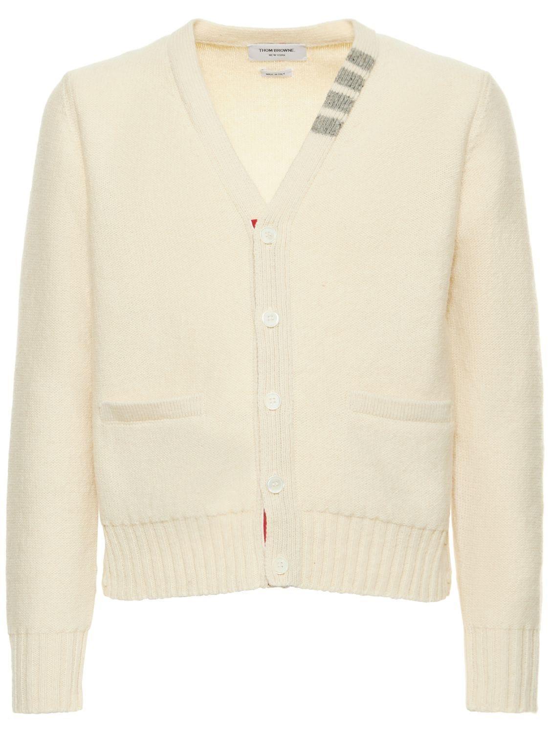 THOM BROWNE Wool And Mohair Cardigan In White Product Image