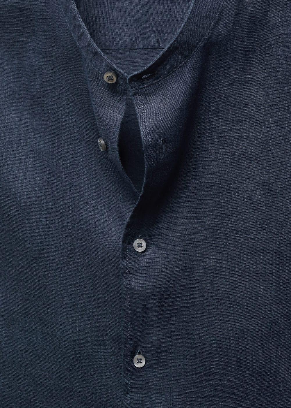 MANGO MAN - 100% linen Mao collar shirt dark navyMen Product Image