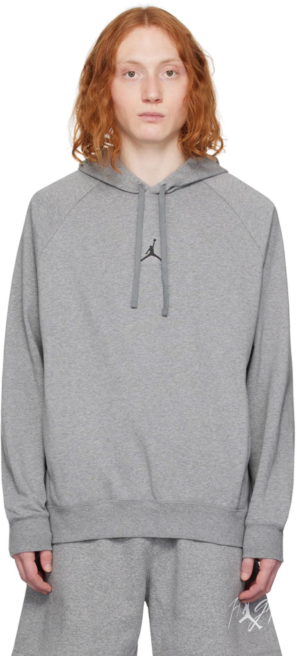 Gray Dri-fit Sport Crossover Hoodie In Carbon Heather/black Product Image