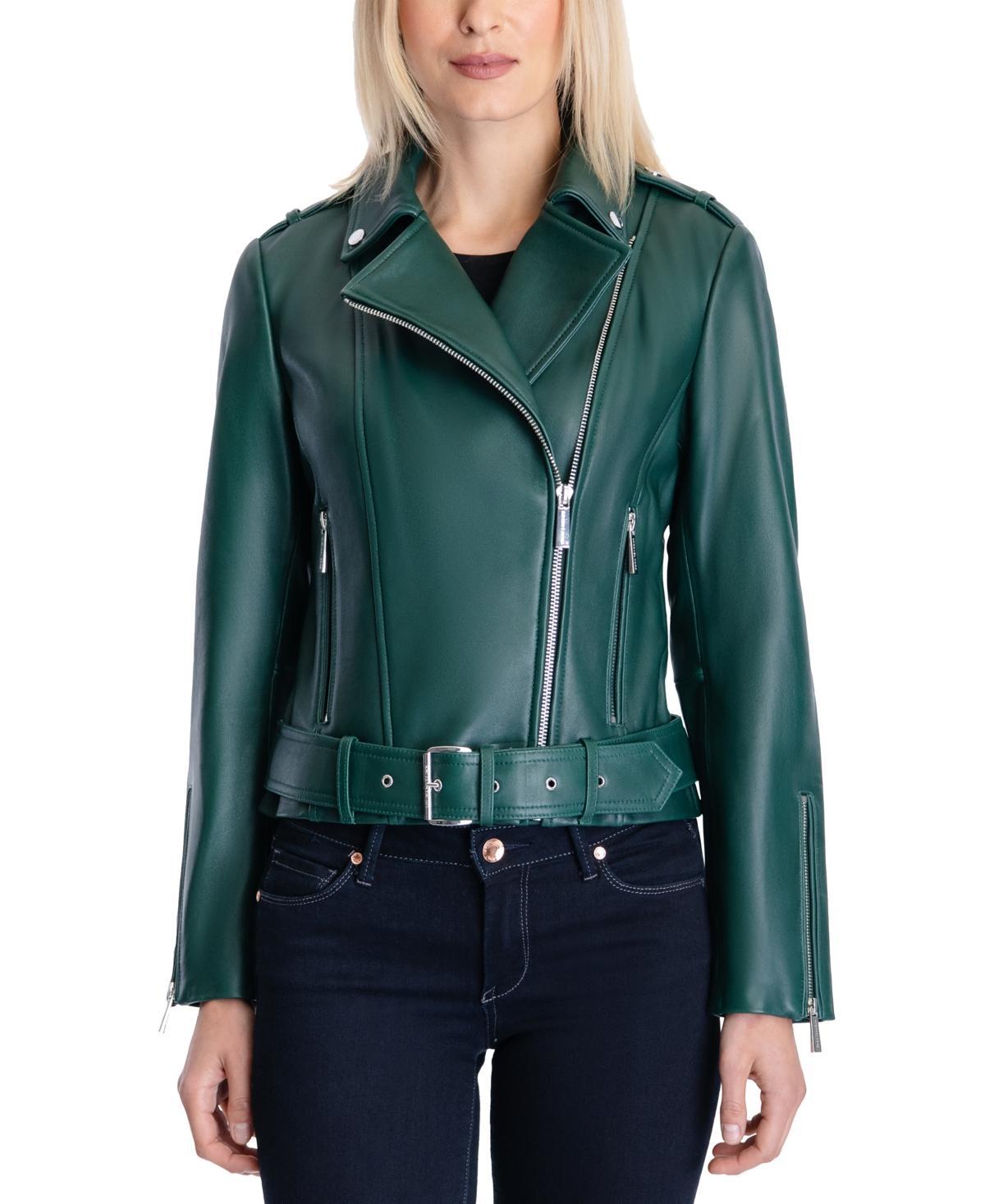 Michael Michael Kors Womens Belted Leather Moto Coat, Created for Macys Product Image