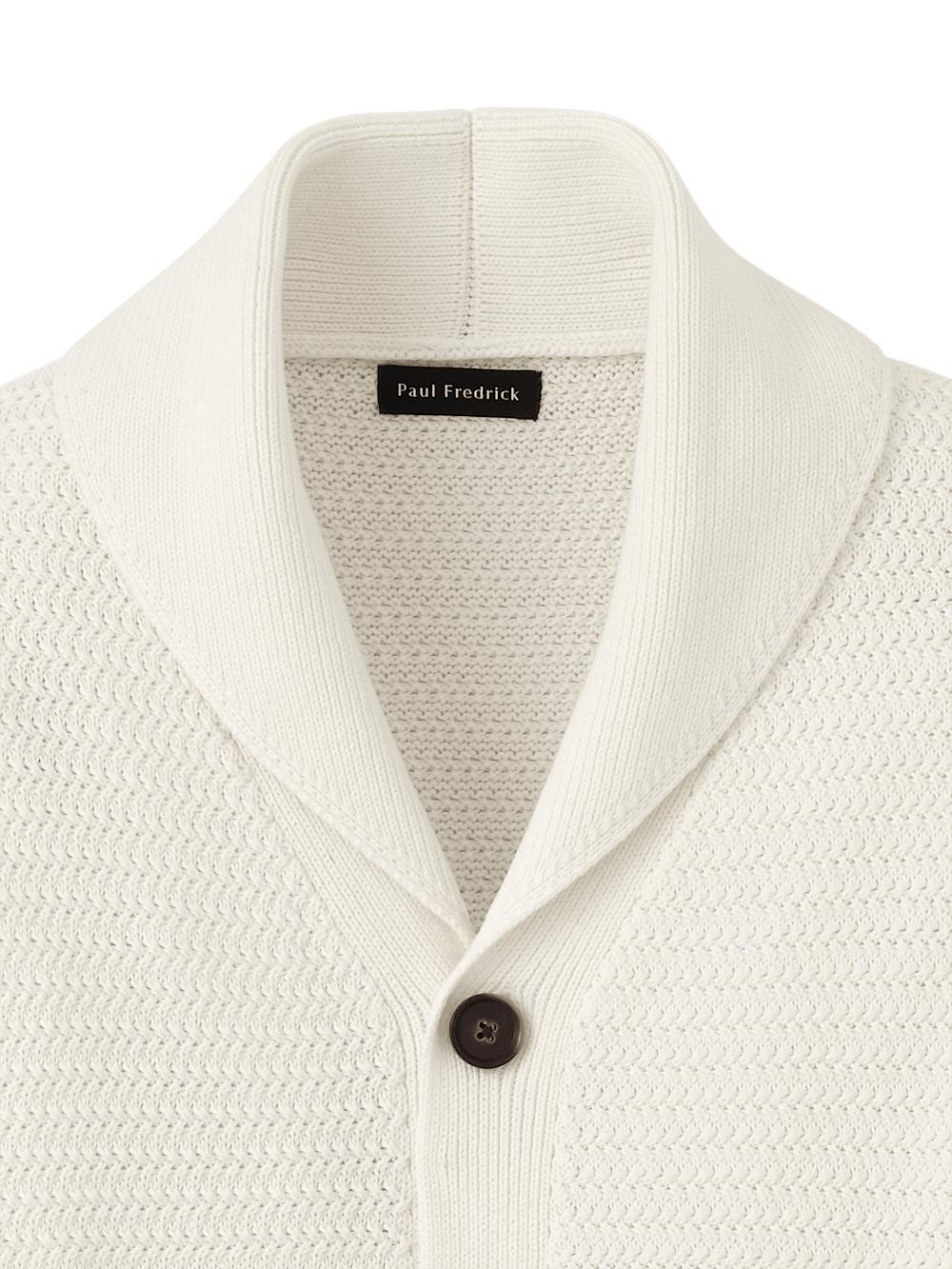 Cotton Button Front Shawl Collar Cardigan Sweater - Ivory Product Image