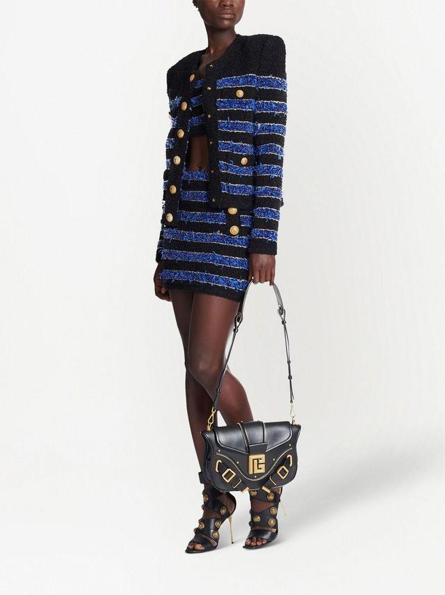 Short Striped Tweed Skirt In Black Blue Gold Product Image