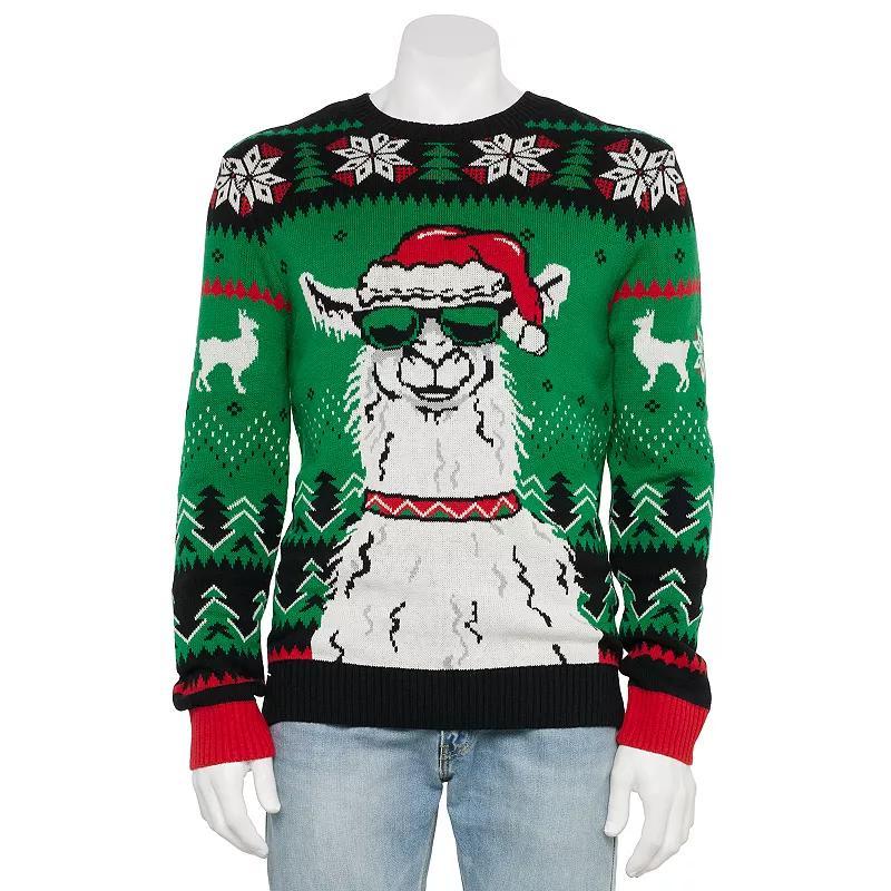 Mens Santa Llama Holiday Sweater Green Product Image