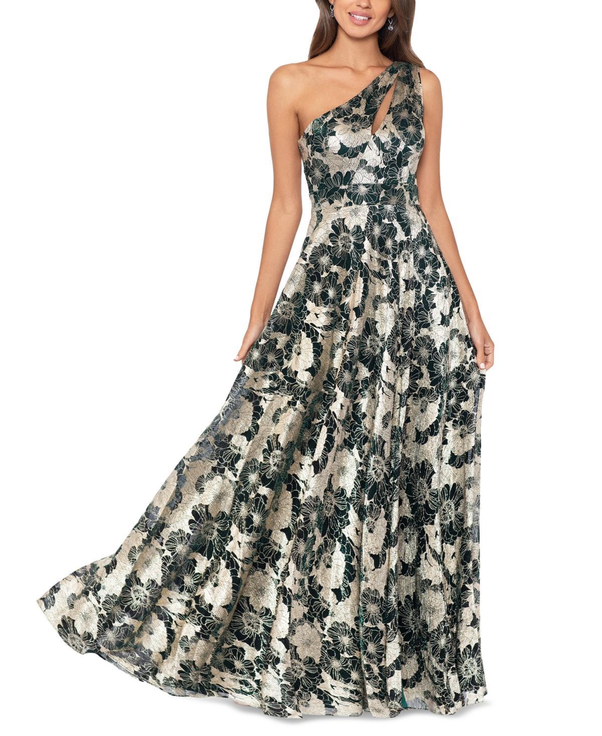 Betsy  Adam Metallic Floral One Shoulder Keyhole Sleeveless Gown Product Image