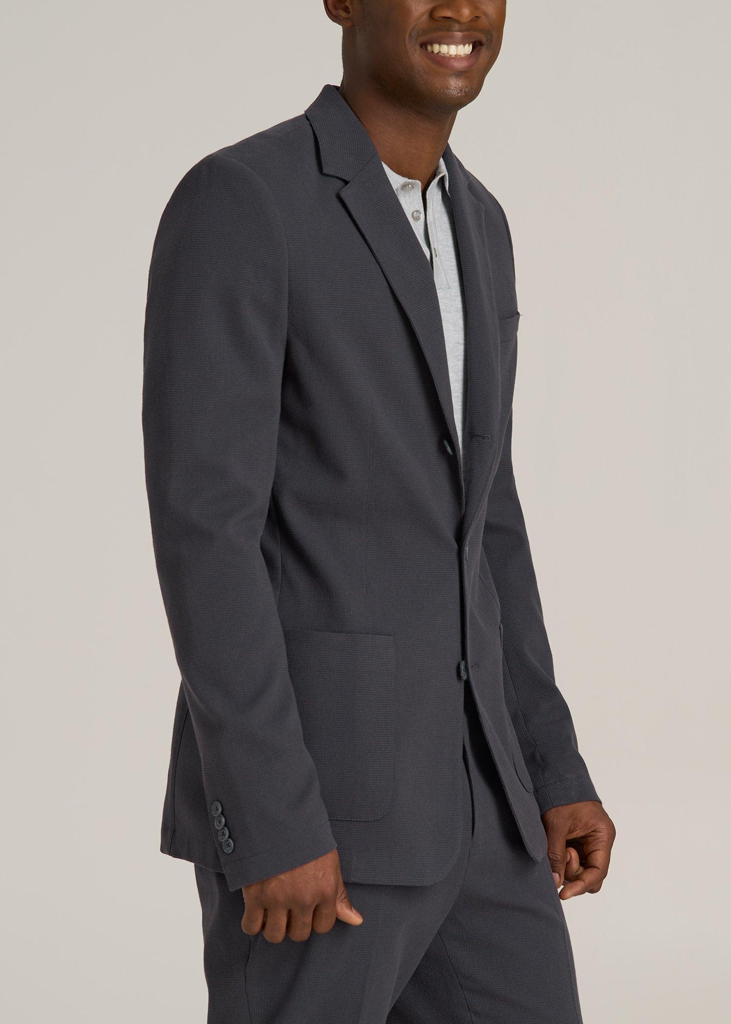 Textured Garment Washed Stretch Cotton Tall Blazer in Iron Grey Product Image