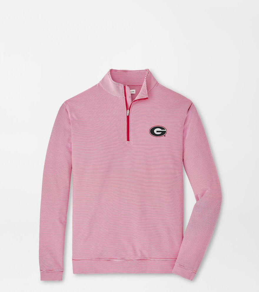 Peter Millar Mens Georgia Sugar Stripe Perth Performance Pullover | Color: Red / White | Size: L | UGA Product Image