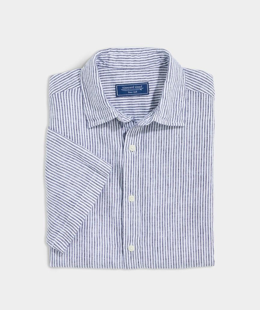 Linen Short-Sleeve Stripe Shirt Product Image