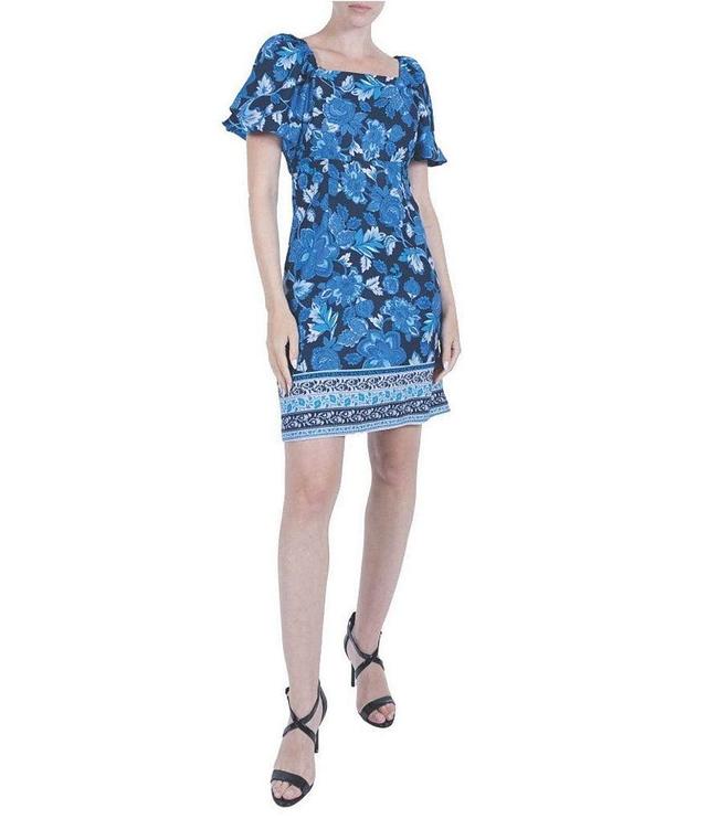 Julia Jordan Floral Print Square Neck Short Puff Sleeve Mini Dress Product Image