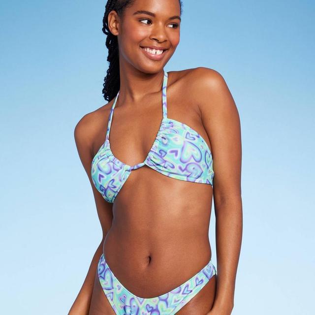 WomensMultiway Bikini Top - Wild Fable Blue Heart Print S: Convertible Straps, Removable Cups, Tie Back Product Image