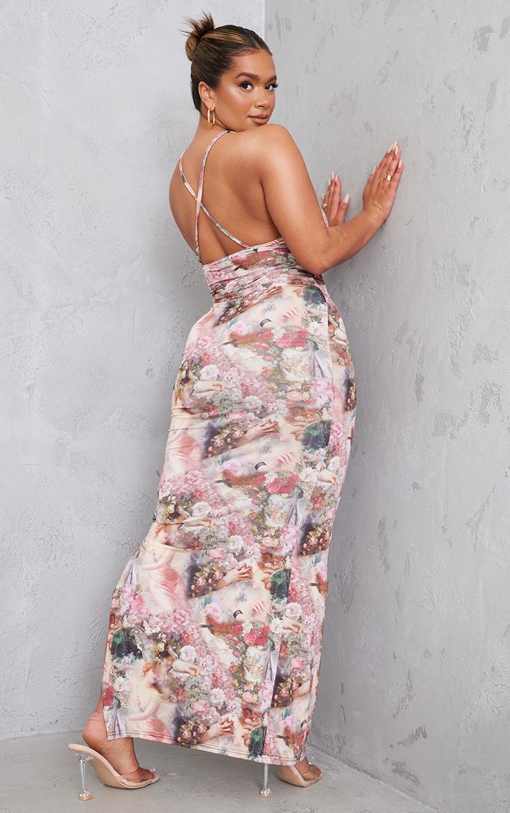 Shape Rose Femme Renaissance Print Slinky Cowl Neck Maxi Dress Product Image