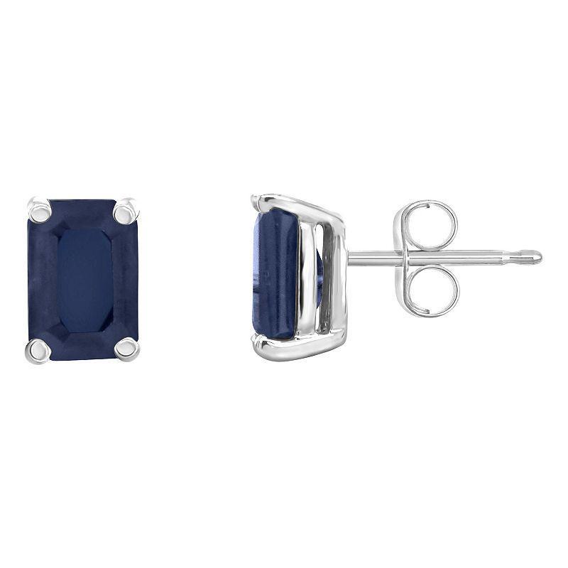 Celebration Gems 14k Gold Emerald Cut Sapphire Stud Earrings, Womens, Blue Product Image